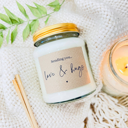 Sending love and hugs handmade soy scented candle