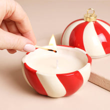 Load image into Gallery viewer, Candy Cane Stripe Cinnamon Bauble Candle