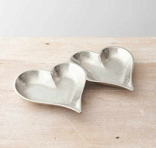 Double Silver Heart Trinket Dish, 22cm