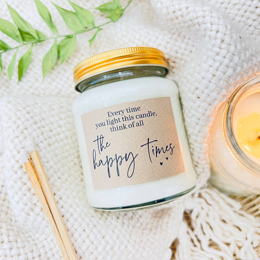 Happy times handmade soy scented candle